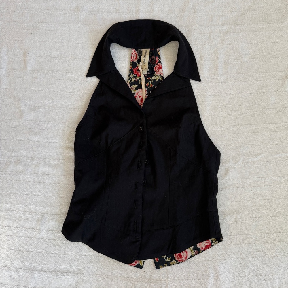 Black Sleeveless Top with Floral Detail